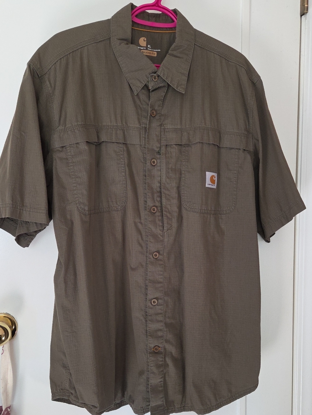 Carhartt Olive Short-Sleeve Button-Up Work Shirt